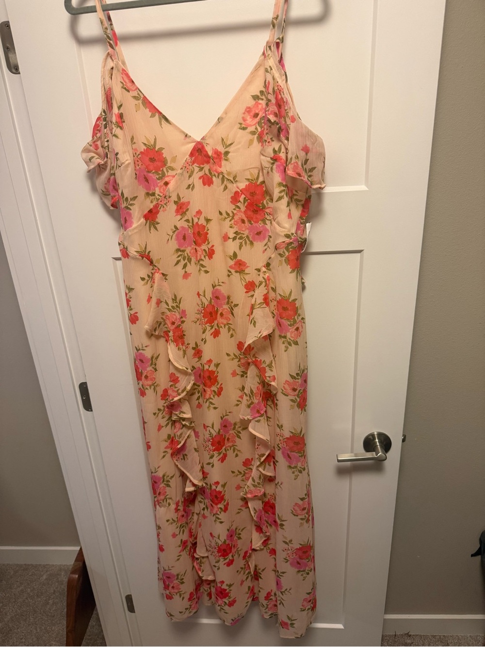 Old Navy Floral Ruffle Slip Dress - Pink Peach